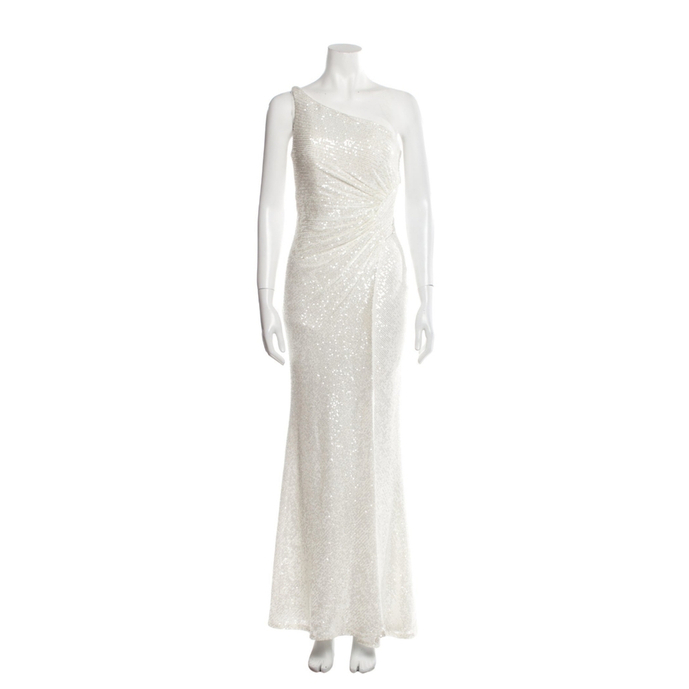 Elegant One-Shoulder White Sequin Gown